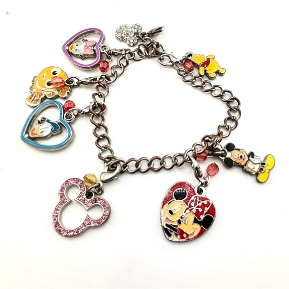 Disney Charm Bracelet Mickey Mouse Minnie Donald Pooh Crystal Enamel - Picture 7 of 7